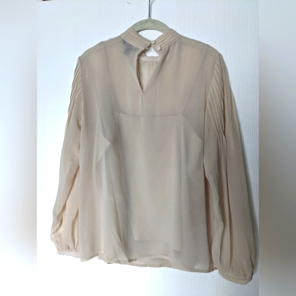 Banana Republic Beige High-Neck Pintuck Lace Blouse - Picture 4 of 7